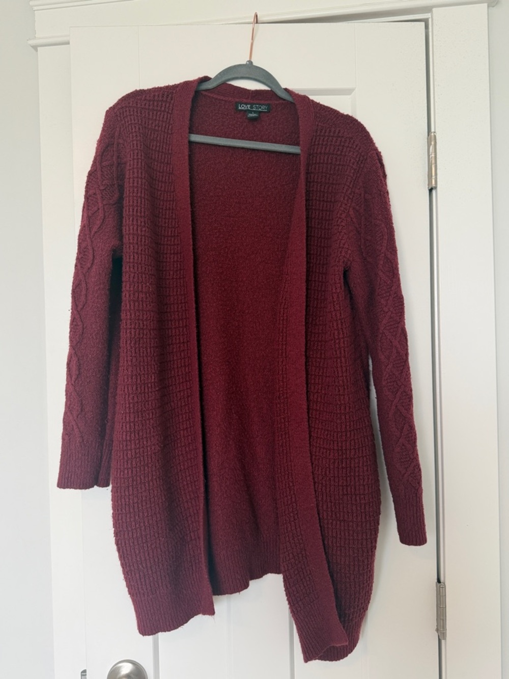 Love Tree Wine Red Open-Front Knit Cardigan